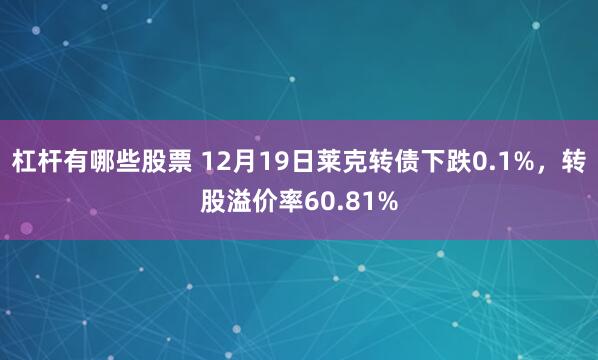 杠杆有哪些股票 12月19日莱克转债下跌0.1%，转股溢价率60.81%